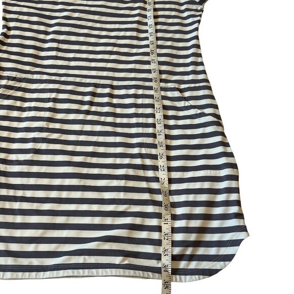 LOLE Dress Size Large Grey White Horizontal Stripes Pockets Casual Cap Sleeves - Picture 9 of 13